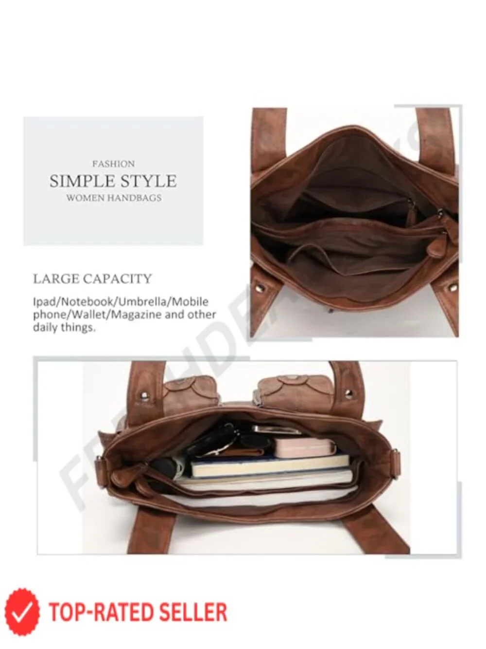 Women's Large Hobo Tote PU Leather Multi-Pocket Shoulder Bag